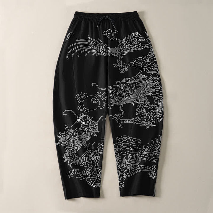 Buddha Stones Getailleerde herenbroek van 100% Cotton met Zakken , met patroon van een keizerlijke draak. - image 2