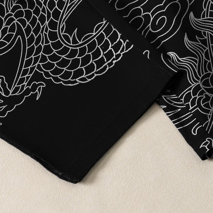 Buddha Stones Getailleerde herenbroek van 100% Cotton met Zakken , met patroon van een keizerlijke draak. - image 5