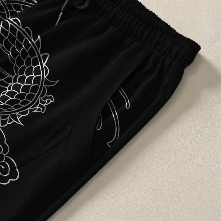 Buddha Stones Getailleerde herenbroek van 100% Cotton met Zakken , met patroon van een keizerlijke draak. - image 4