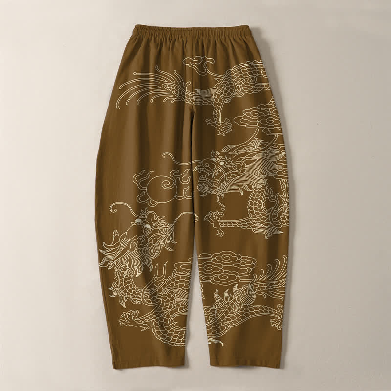Buddha Stones Getailleerde herenbroek van 100% Cotton met Zakken , met patroon van een keizerlijke draak. - image 14