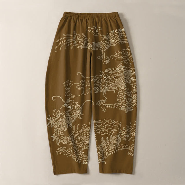 Buddha Stones Getailleerde herenbroek van 100% Cotton met Zakken , met patroon van een keizerlijke draak. - image 14