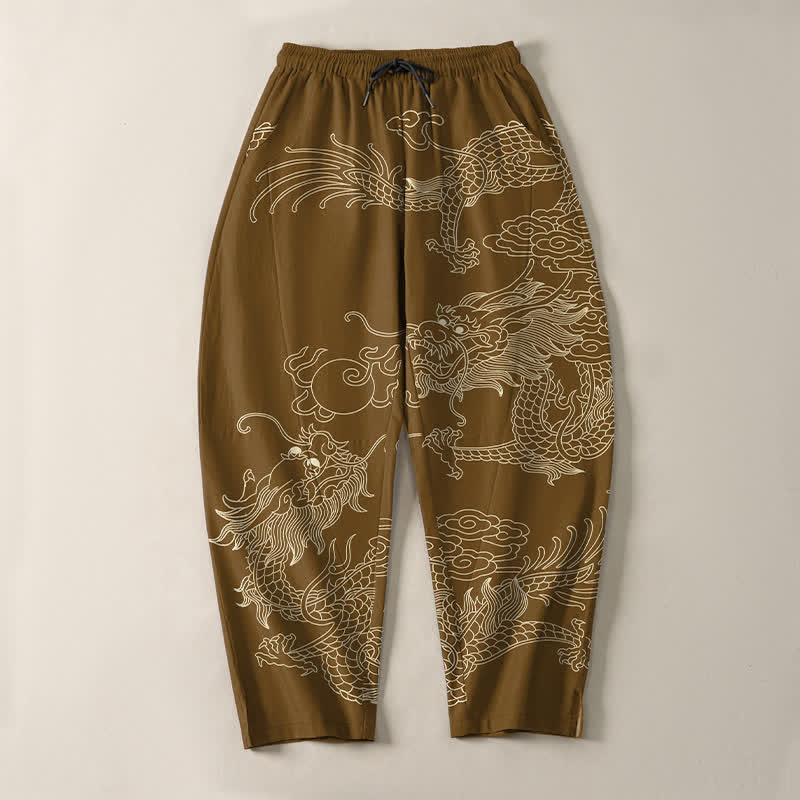 Buddha Stones Getailleerde herenbroek van 100% Cotton met Zakken , met patroon van een keizerlijke draak. - image 13