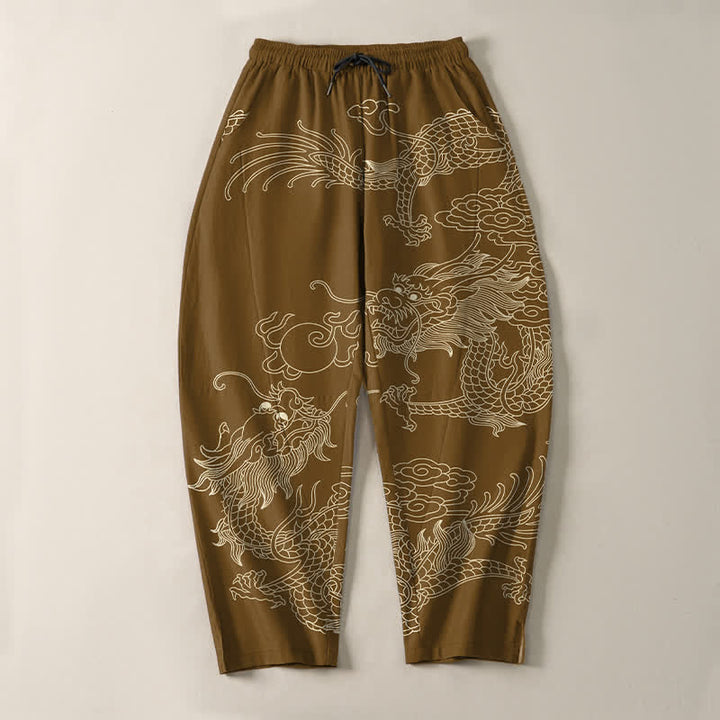 Buddha Stones Getailleerde herenbroek van 100% Cotton met Zakken , met patroon van een keizerlijke draak. - image 13