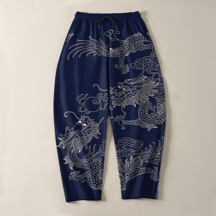 Buddha Stones Getailleerde herenbroek van 100% Cotton met Zakken , met patroon van een keizerlijke draak. - image 9