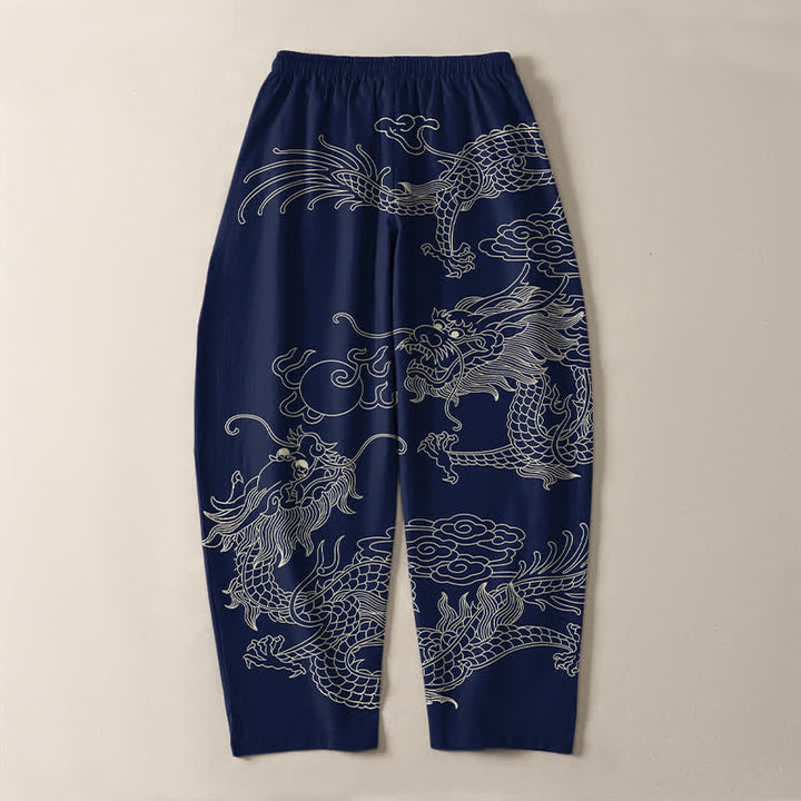 Buddha Stones Getailleerde herenbroek van 100% Cotton met Zakken , met patroon van een keizerlijke draak. - image 10