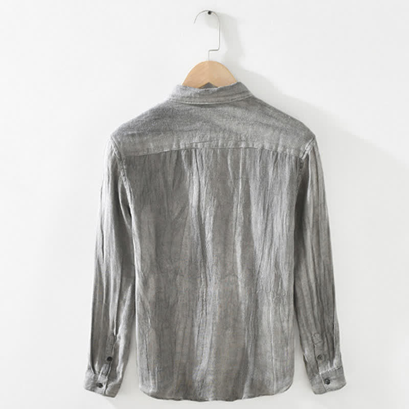 Buddha Stones Casual Overhemden met Lange mouw van effen linnen, geschikt voor de lente. - image 1
