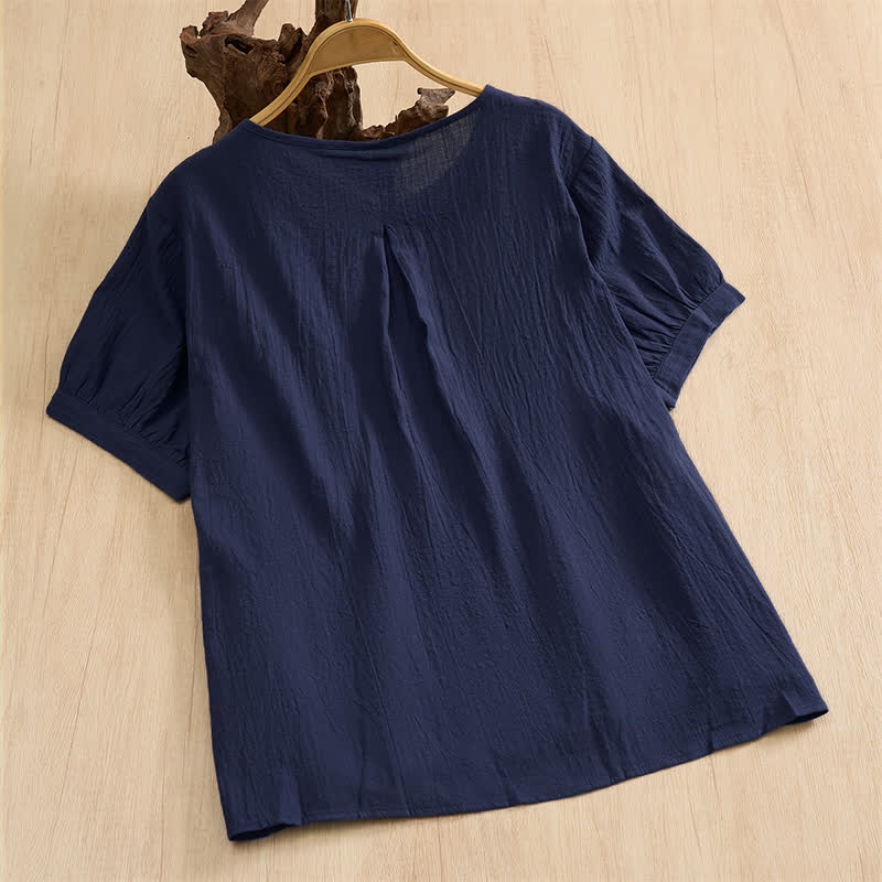 Buddha Stones Zomerse casual minimalistische Overhemden met knoopsluiting en Korte mouw van effen katoen voor dames. - image 1