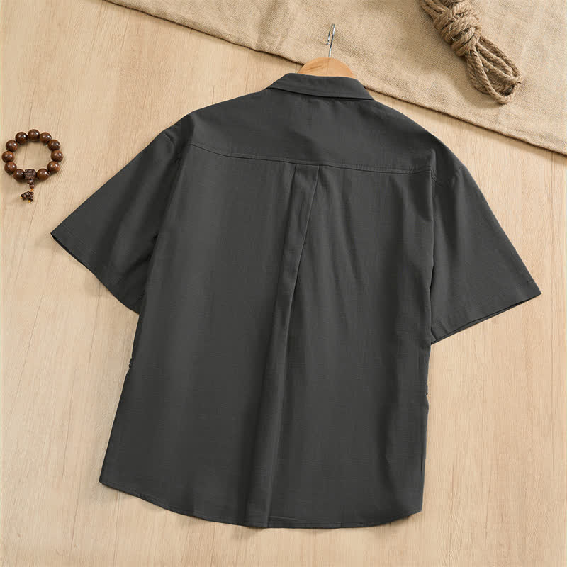 Buddha Stones Zomerse casual Overhemden met Korte mouw , in Tang-stijl met Zakken . - image 1