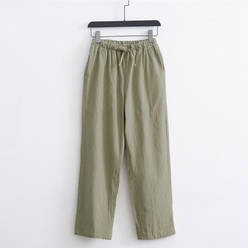 Buddha Stones Casual herenbroek van effen katoen met Zakken. - Geelgroen - US/UK/AU44, EU54 (4XL)  - image 0