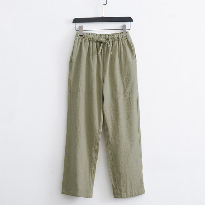 Buddha Stones Casual herenbroek van effen katoen met Zakken. - Geelgroen - US/UK/AU44, EU54 (4XL)  - image 0