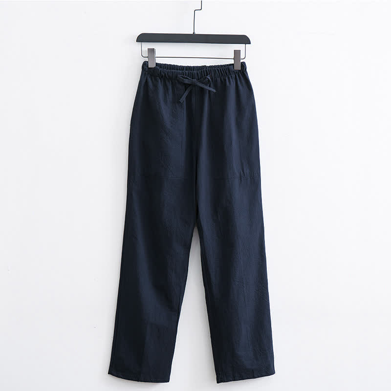 Buddha Stones Casual herenbroek van effen katoen met Zakken. - Middernachtblauw - US/UK/AU44, EU54 (4XL)  - image 11