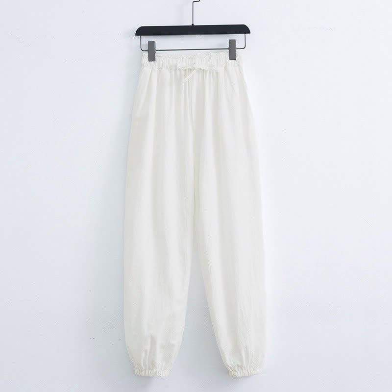 Casual harembroek voor heren met Zakken , effen katoen en Buddha Stones. - Wit - US/UK/AU44, EU54 (4XL) - image 4