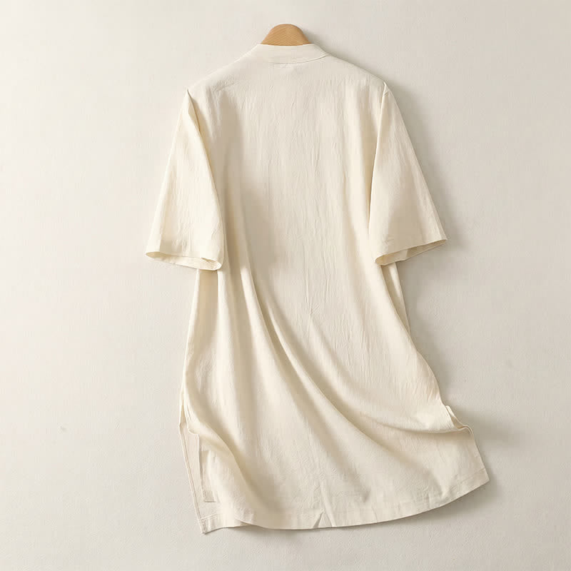 Buddha Stones Zomerse casual Tang-stijl jurk met Mandarin kraag en Korte mouw voor dames - image 1