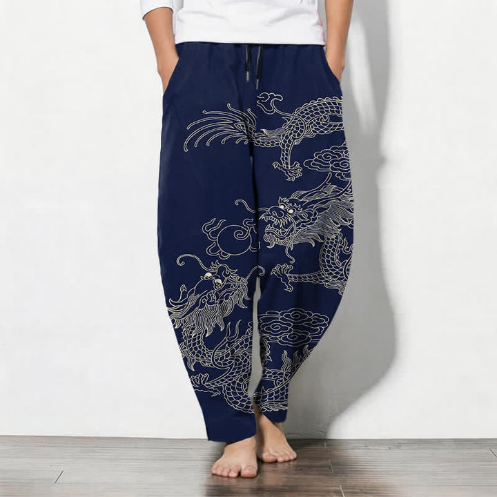 Buddha Stones Getailleerde herenbroek van 100% Cotton met Zakken , met patroon van een keizerlijke draak. - Marine - US/UK/AU50, EU60 (5XL) - image 7