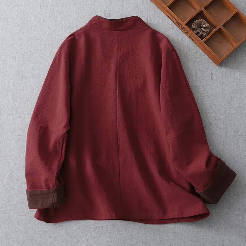 Buddha Stones Vintage dameskimono met knoopsluiting en V-hals in Tang-stijl voor lente en herfst. - image 1