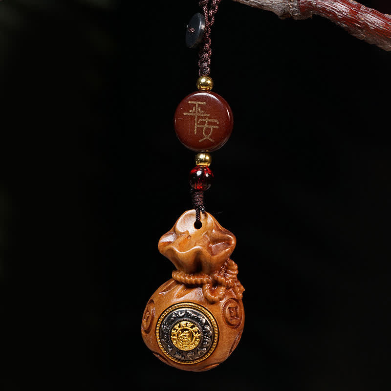 Buddha Stones Bliksem getroffen jujubehouten geldzak, Chinese muntbescherming en rijkdom Sleutelhangers - Sleutelhanger - image 1