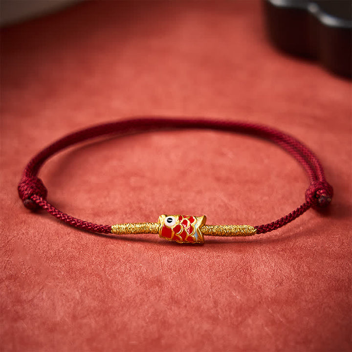 Buddha Stones Handgeweven Armband met rode koord en Koi-vismotief - Donkerrood (Polsomtrek 15-19 cm) - image 0