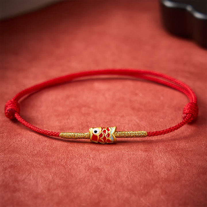 Buddha Stones Handgeweven Armband met rode koord en Koi-vismotief - Rood (Polsomtrek 15-19 cm) - image 7