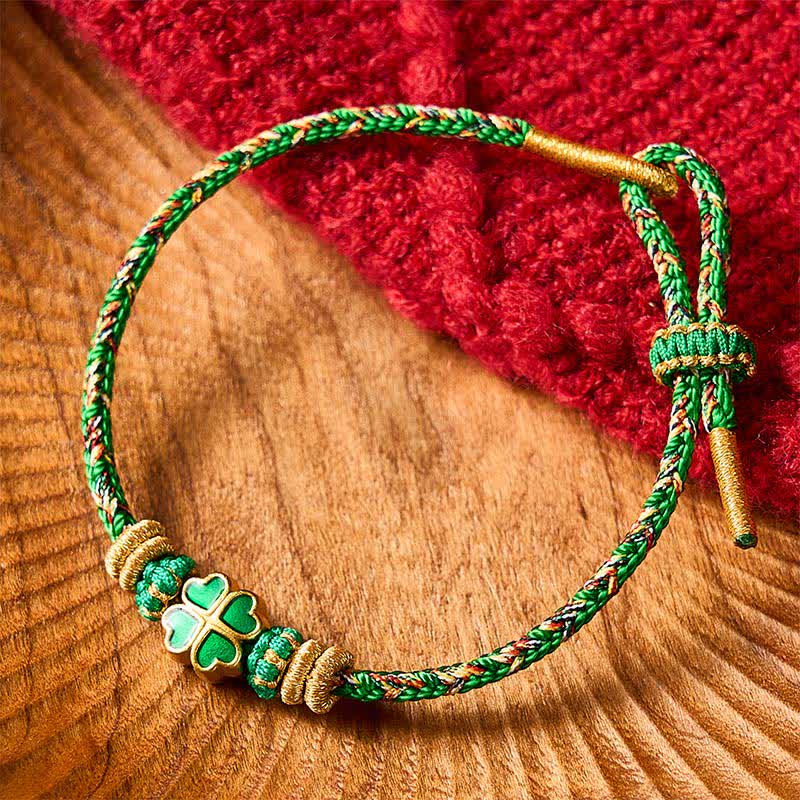 Buddha Stones Handgeweven touwarmband in hartvorm met Armband klavertje vier - image 1