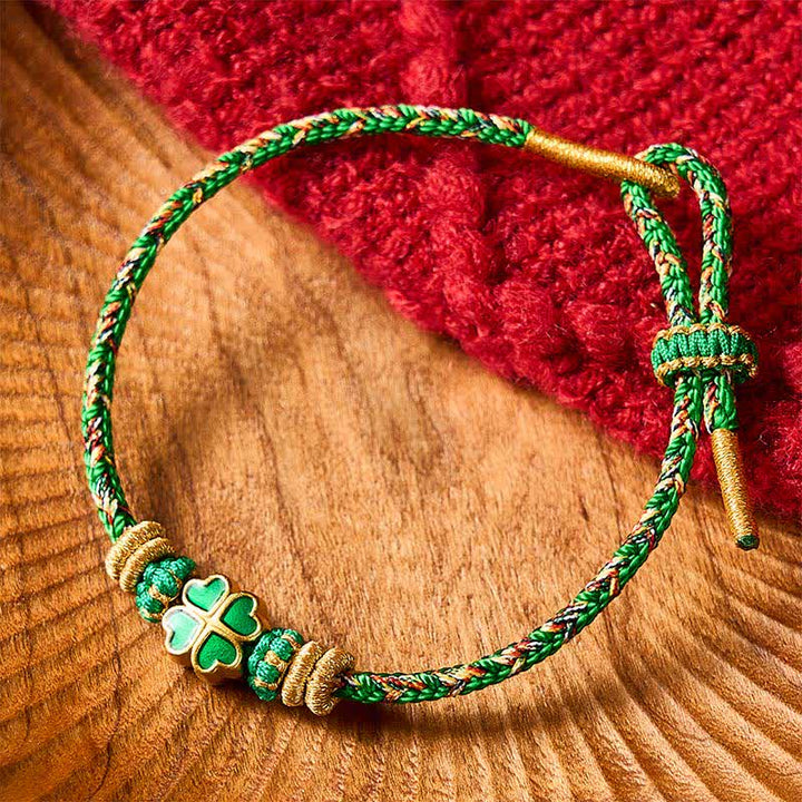 Buddha Stones Handgeweven touwarmband in hartvorm met Armband klavertje vier - image 1