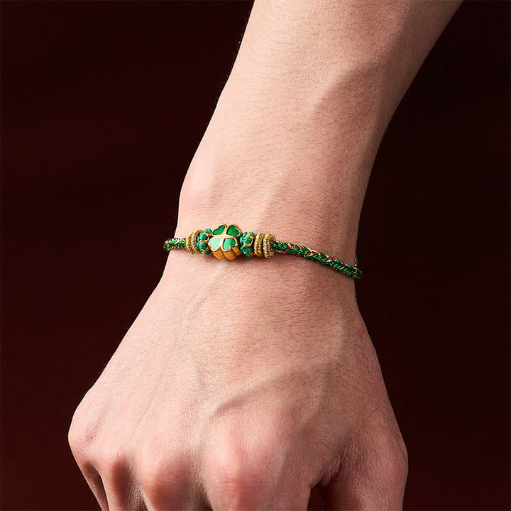 Buddha Stones Handgeweven touwarmband in hartvorm met Armband klavertje vier - image 5