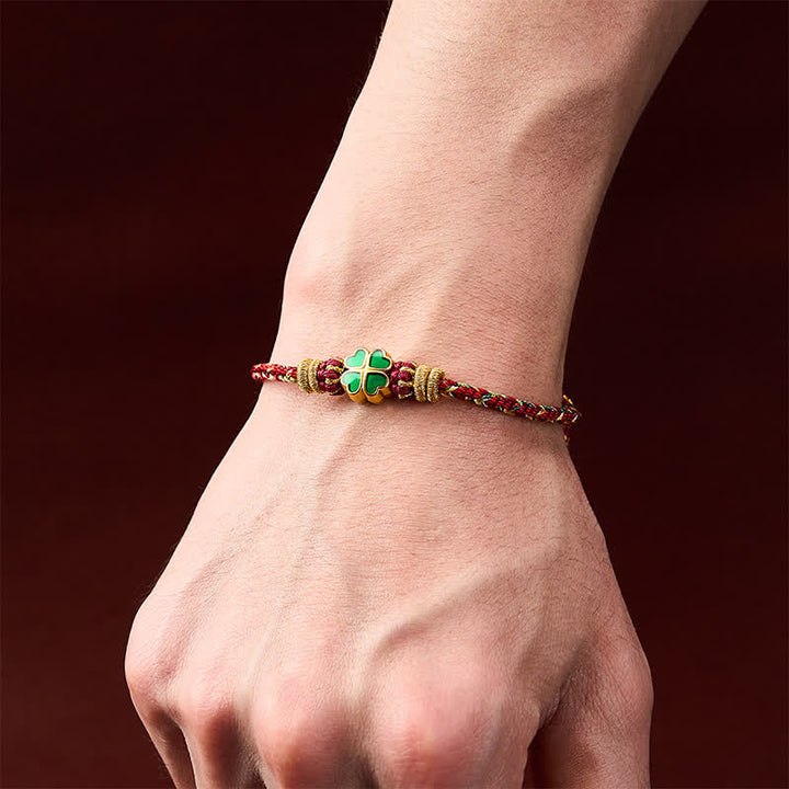 Buddha Stones Handgeweven touwarmband in hartvorm met Armband klavertje vier - image 14
