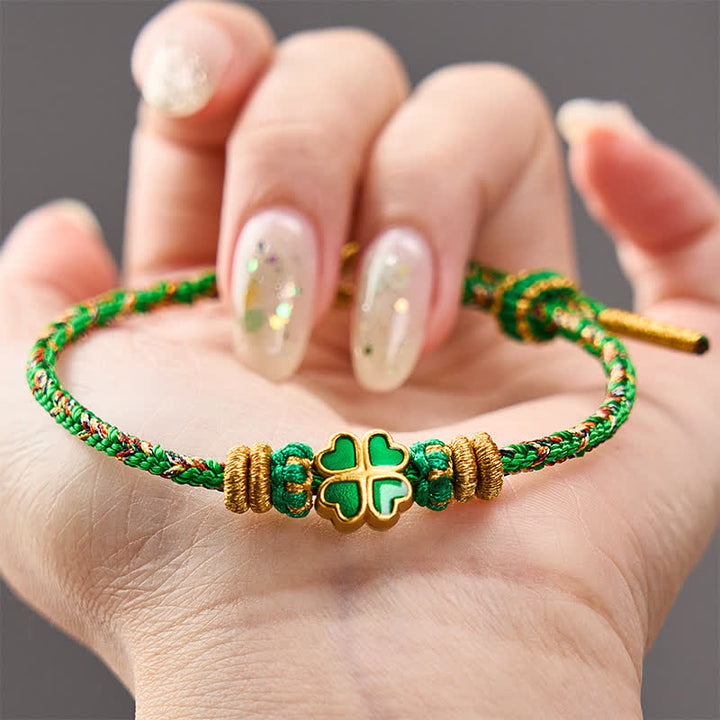 Buddha Stones Handgeweven touwarmband in hartvorm met Armband klavertje vier - image 3