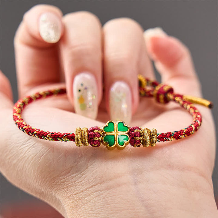 Buddha Stones Handgeweven touwarmband in hartvorm met Armband klavertje vier - image 13