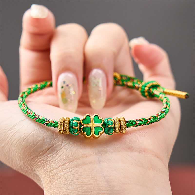 Buddha Stones Handgeweven touwarmband in hartvorm met Armband klavertje vier - image 4