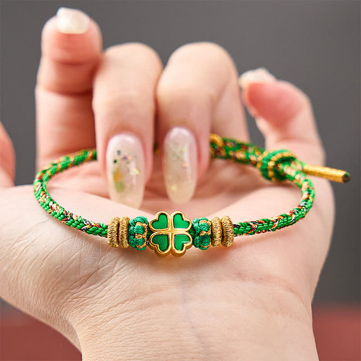 Buddha Stones Handgeweven touwarmband in hartvorm met Armband klavertje vier - image 4