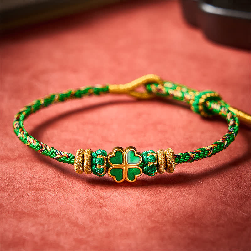 Buddha Stones Handgeweven touwarmband in hartvorm met Armband klavertje vier - image 2