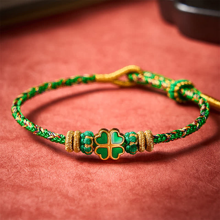 Buddha Stones Handgeweven touwarmband in hartvorm met Armband klavertje vier - image 2