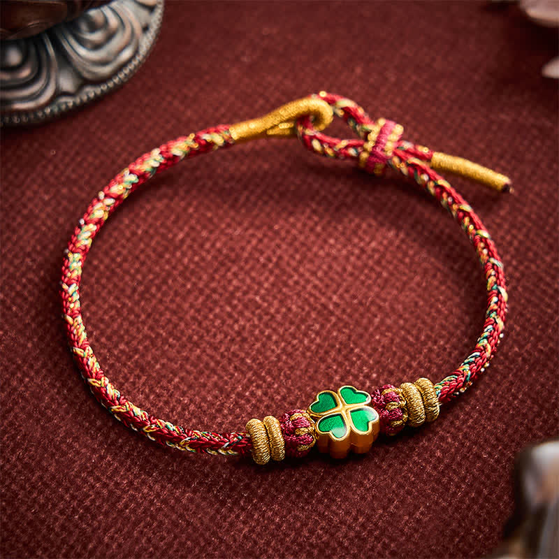 Buddha Stones Handgeweven touwarmband in hartvorm met Armband klavertje vier - image 11