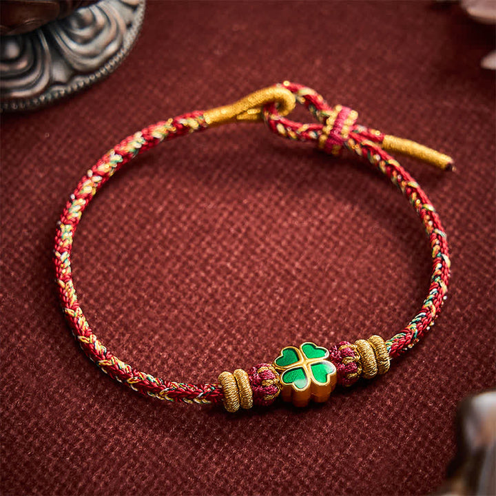 Buddha Stones Handgeweven touwarmband in hartvorm met Armband klavertje vier - image 11