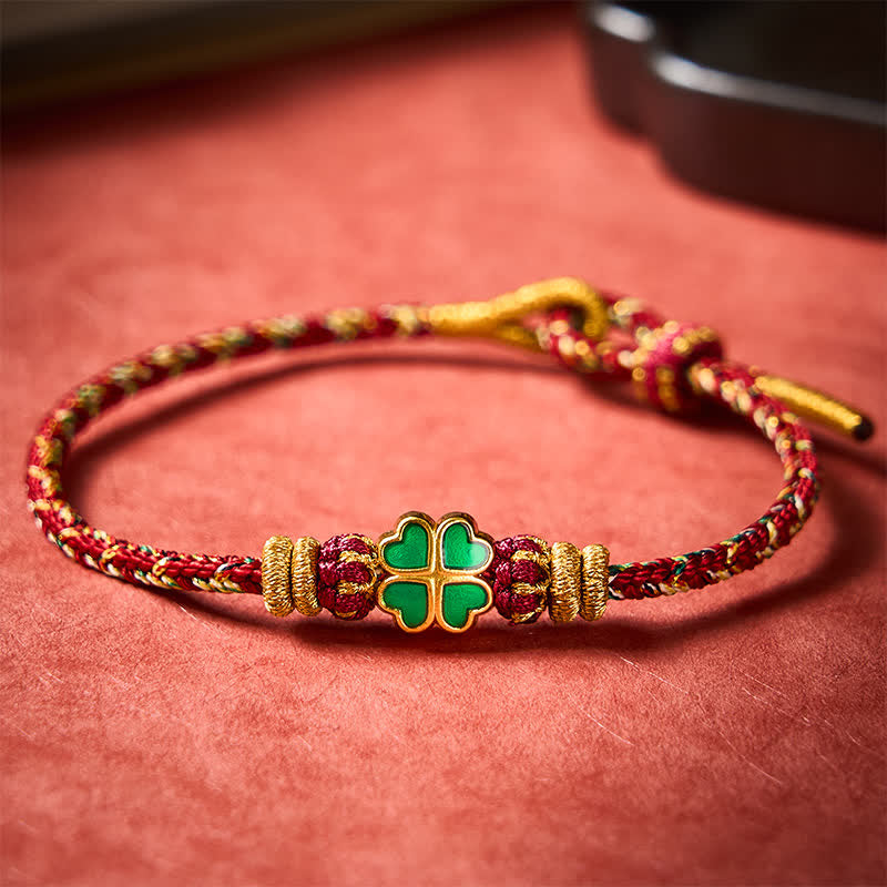 Buddha Stones Handgeweven touwarmband in hartvorm met Armband klavertje vier - image 12