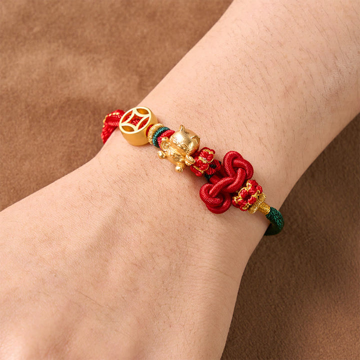 Buddha Stones Gouden gelukskat Armband met rood koord ter bescherming. - image 13