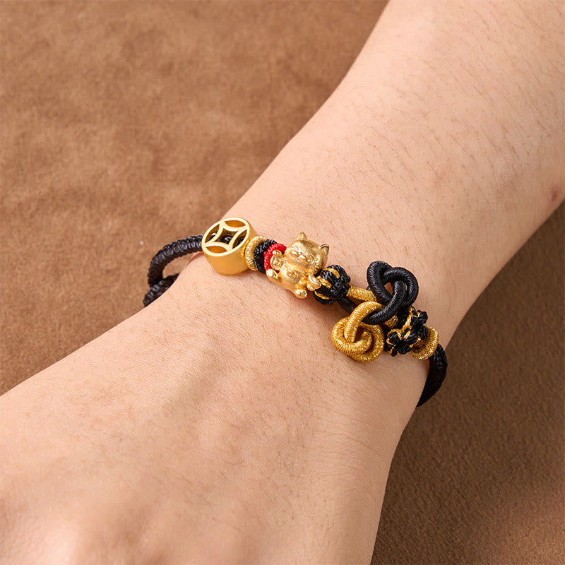 Buddha Stones Gouden gelukskat Armband met rood koord ter bescherming. - image 17