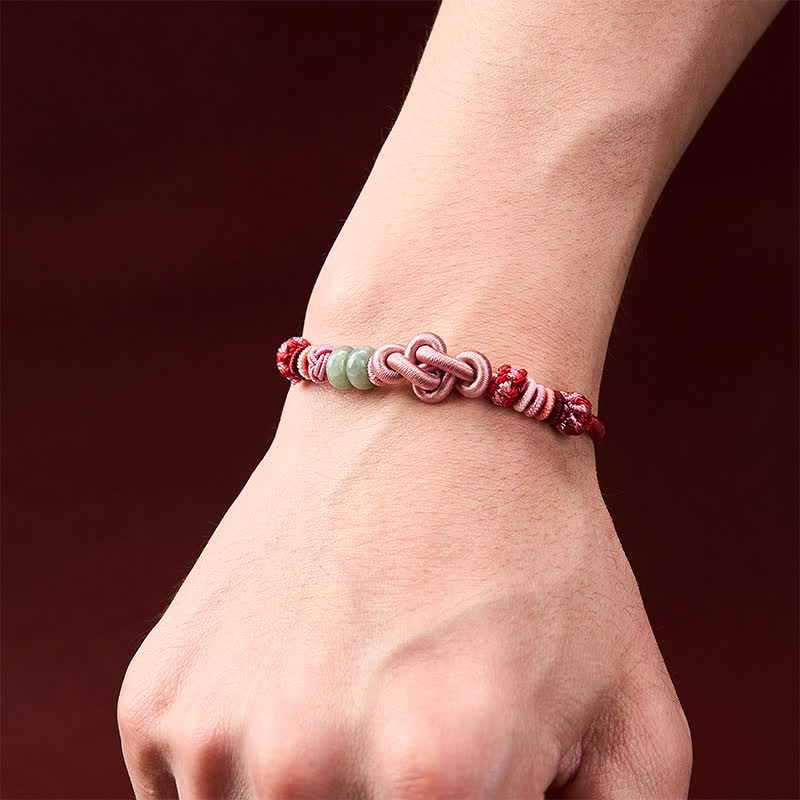 Buddha Stones Handgeweven armband met jade kralen en roze Armband - image 4