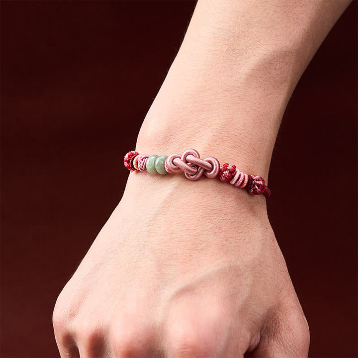Buddha Stones Handgeweven armband met jade kralen en roze Armband - image 4