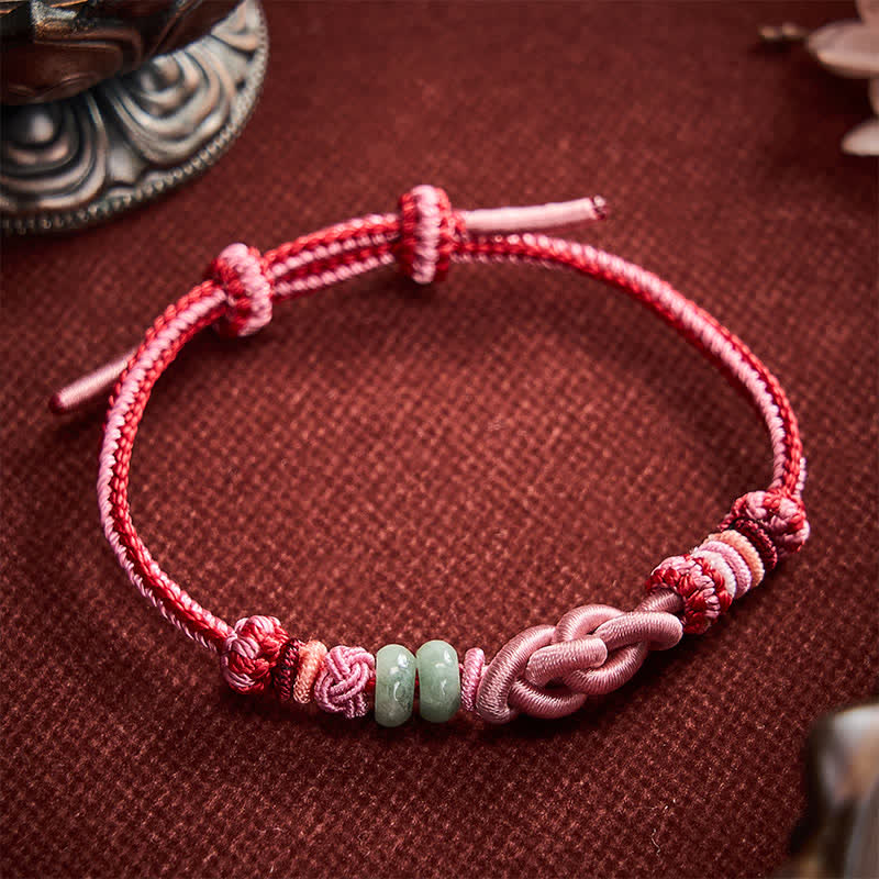 Buddha Stones Handgeweven armband met jade kralen en roze Armband - image 1