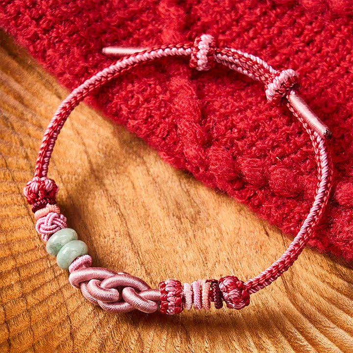 Buddha Stones Handgeweven armband met jade kralen en roze Armband - image 2