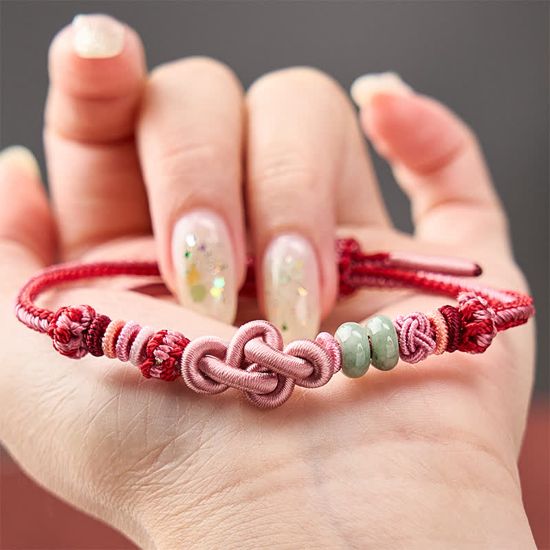 Buddha Stones Handgeweven armband met jade kralen en roze Armband - image 3