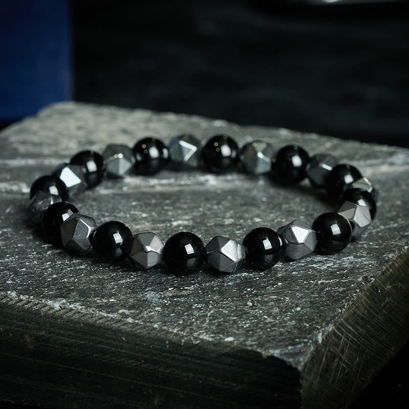 Buddha Stones Tijgeroog Hematiet Armband ter Bevordering van Kracht - Zwarte Onyx (Fortuin ♥ Steun) - image 0