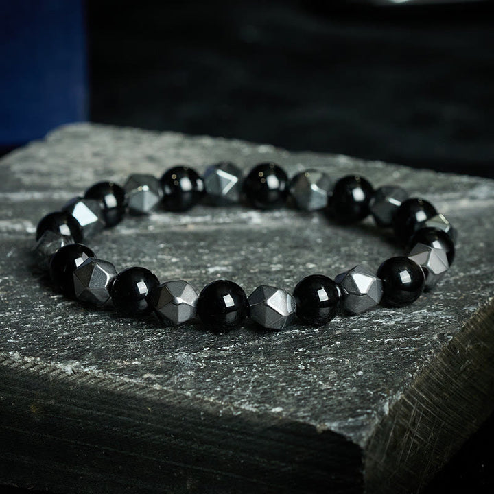 Buddha Stones Tijgeroog Hematiet Armband ter Bevordering van Kracht - Zwarte Onyx (Fortuin ♥ Steun) - image 0