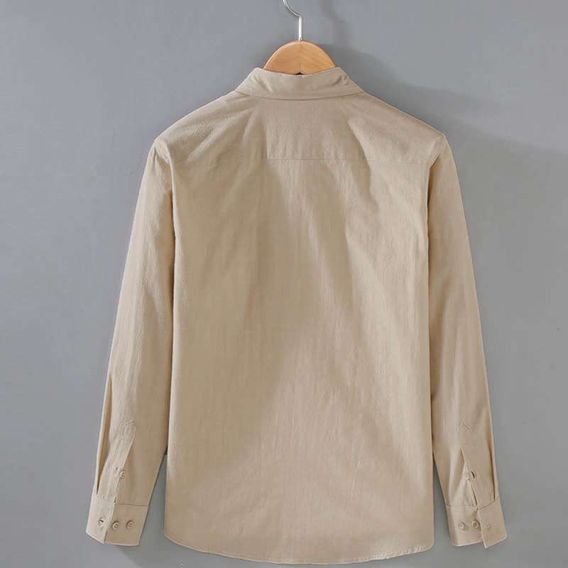 Buddha Stones Lente/Herfst Casual Minimalistische Overhemden met Lange mouw van Effen Katoen, met Knoopsluiting - image 1