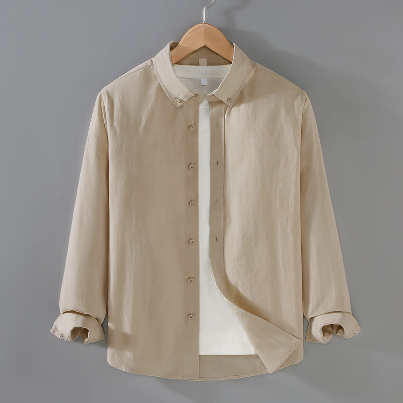 Buddha Stones Lente/Herfst Casual Minimalistische Overhemden met Lange mouw van Effen Katoen, met Knoopsluiting - Linnen - US/UK/AU42, EU52 (3XL) - image 0