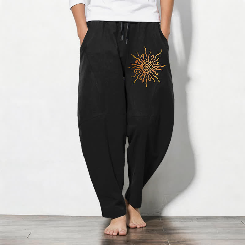 Buddha Stones Herenbroek van 100% Cotton met gouden spiraalpatroon, trekkoord en Zakken. - Zwart - US/UK/AU50, EU60 (5XL) - image 0