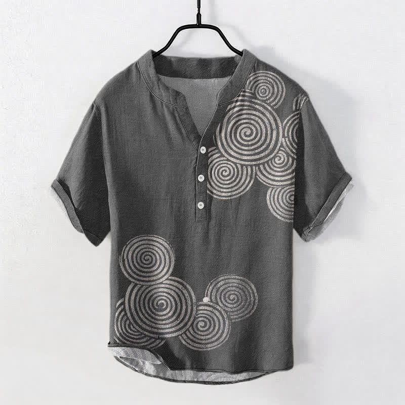 Buddha Stones Katoenen herenoverhemd met spiraalvormig cirkelpatroon , Korte mouw en halve knoopsluiting. - Donkergrijs - US/UK/AU50, EU60 (5XL) - image 5
