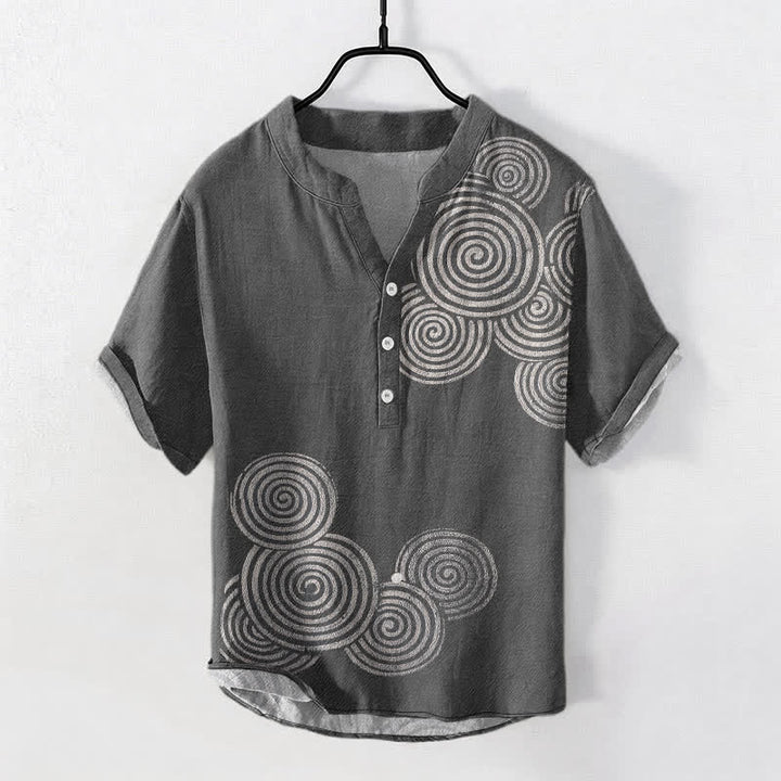Buddha Stones Katoenen herenoverhemd met spiraalvormig cirkelpatroon , Korte mouw en halve knoopsluiting. - Donkergrijs - US/UK/AU50, EU60 (5XL) - image 5