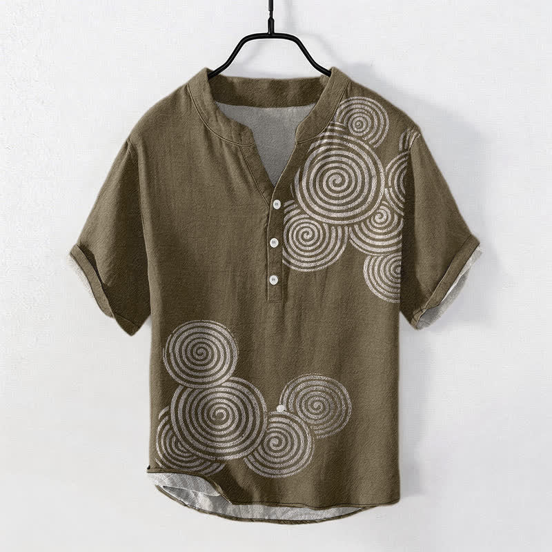 Buddha Stones Katoenen herenoverhemd met spiraalvormig cirkelpatroon , Korte mouw en halve knoopsluiting. - Olijf - US/UK/AU50, EU60 (5XL) - image 7